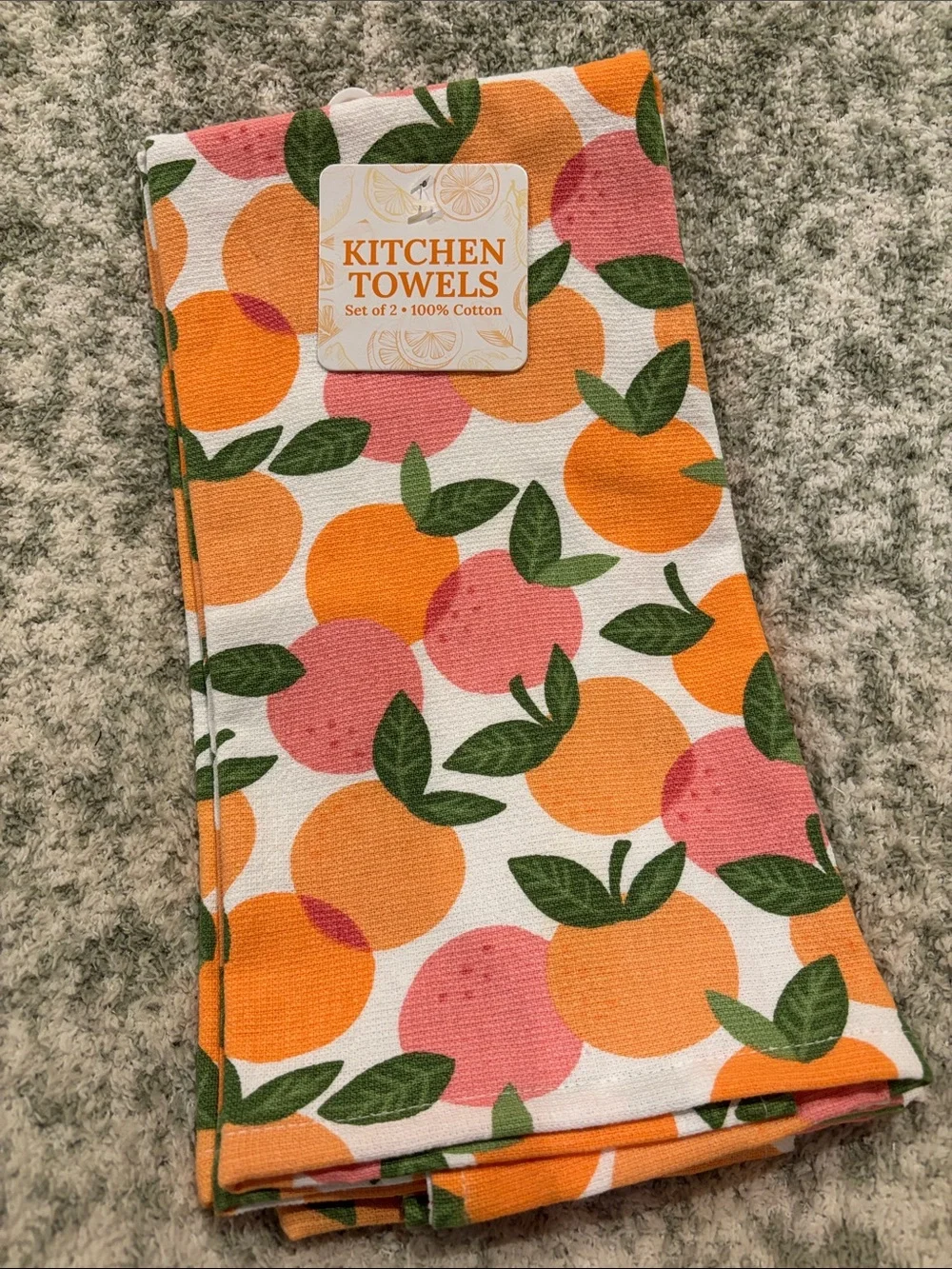 Colorful Citrus Kitchen Towels Set of 2 Oranges Grapefruit Print NWT Cotton